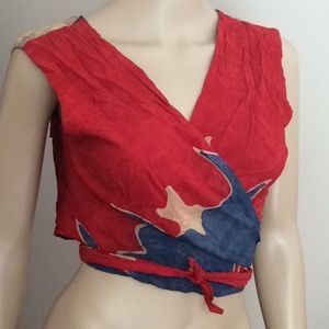 Aruba Tie Dye Crop Halter Wrap Top Lattice Back